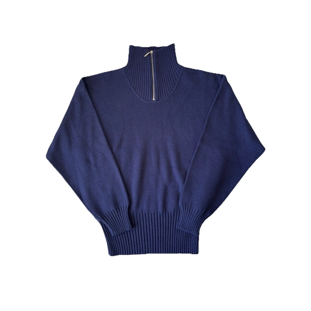 Vintage Meister Sweater Womens Large Blue‎ Wool Classic Preppy Mock Neck 1/4 Zip